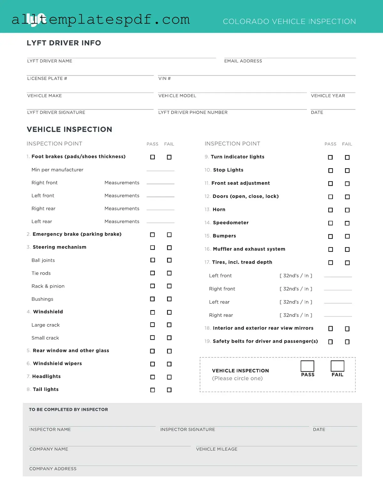 Fill Out a Valid Lyft Inspection Form