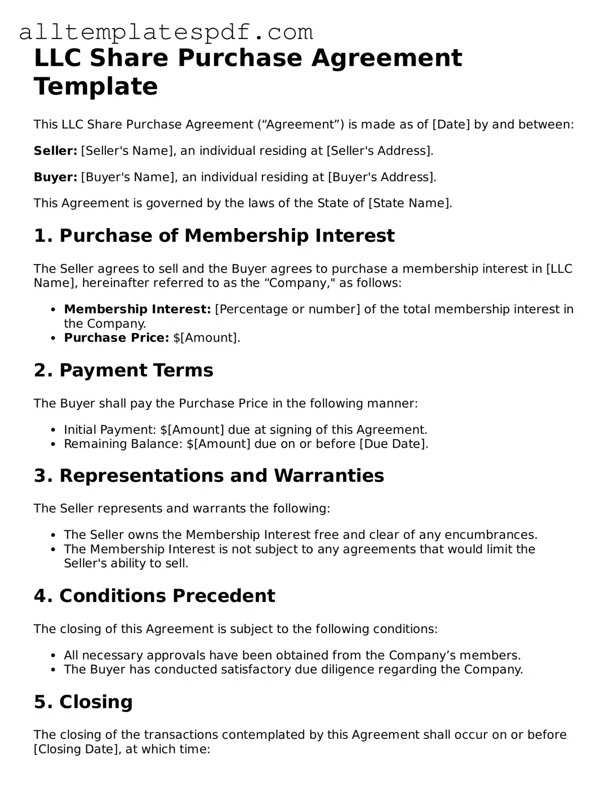 Attorney-Approved LLC Share Purchase Agreement Template