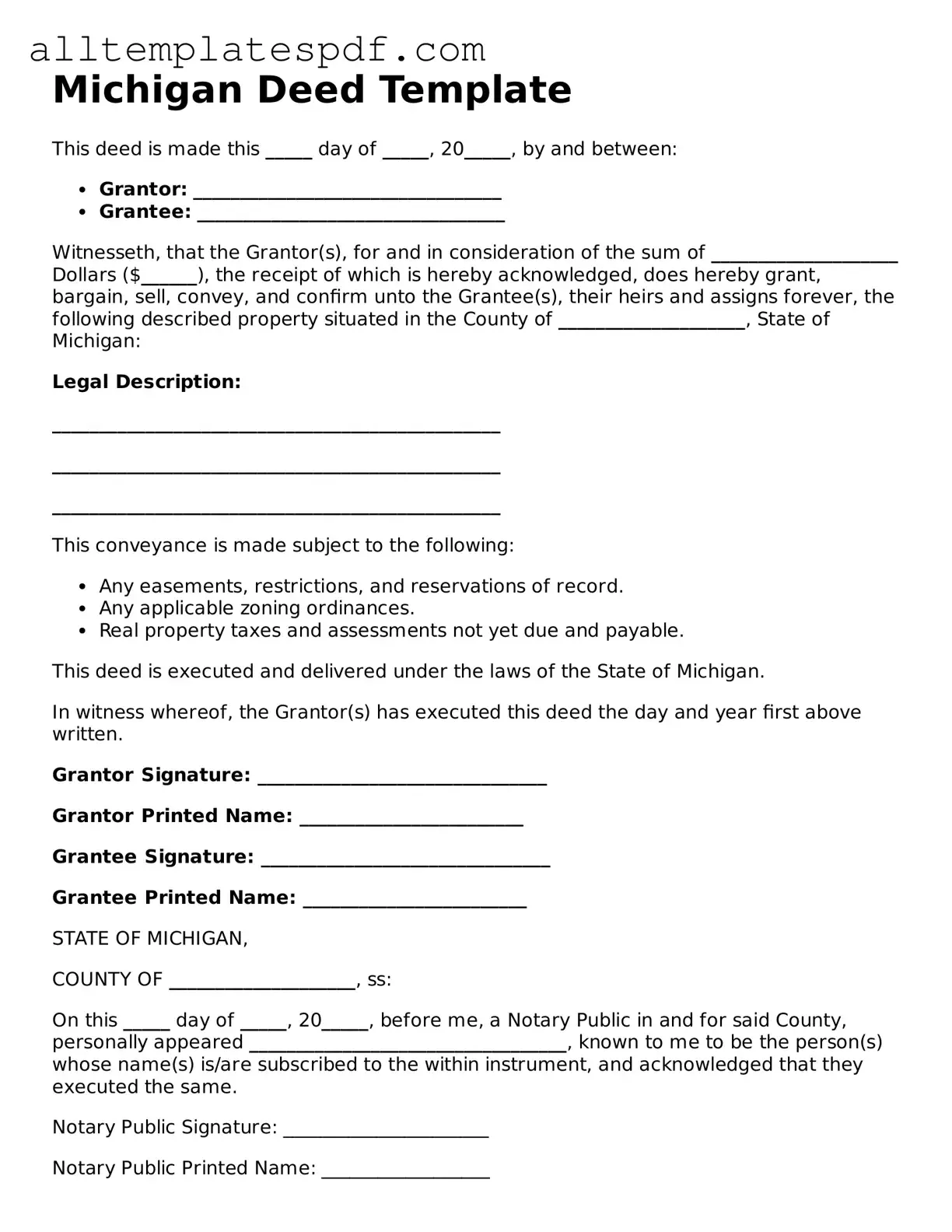 Blank Deed Template for the State of Michigan