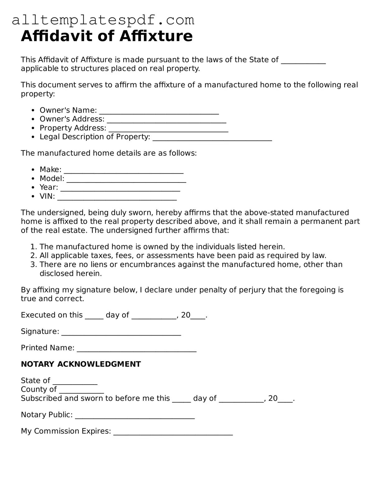 Attorney-Approved Affidavit of Affixture Template