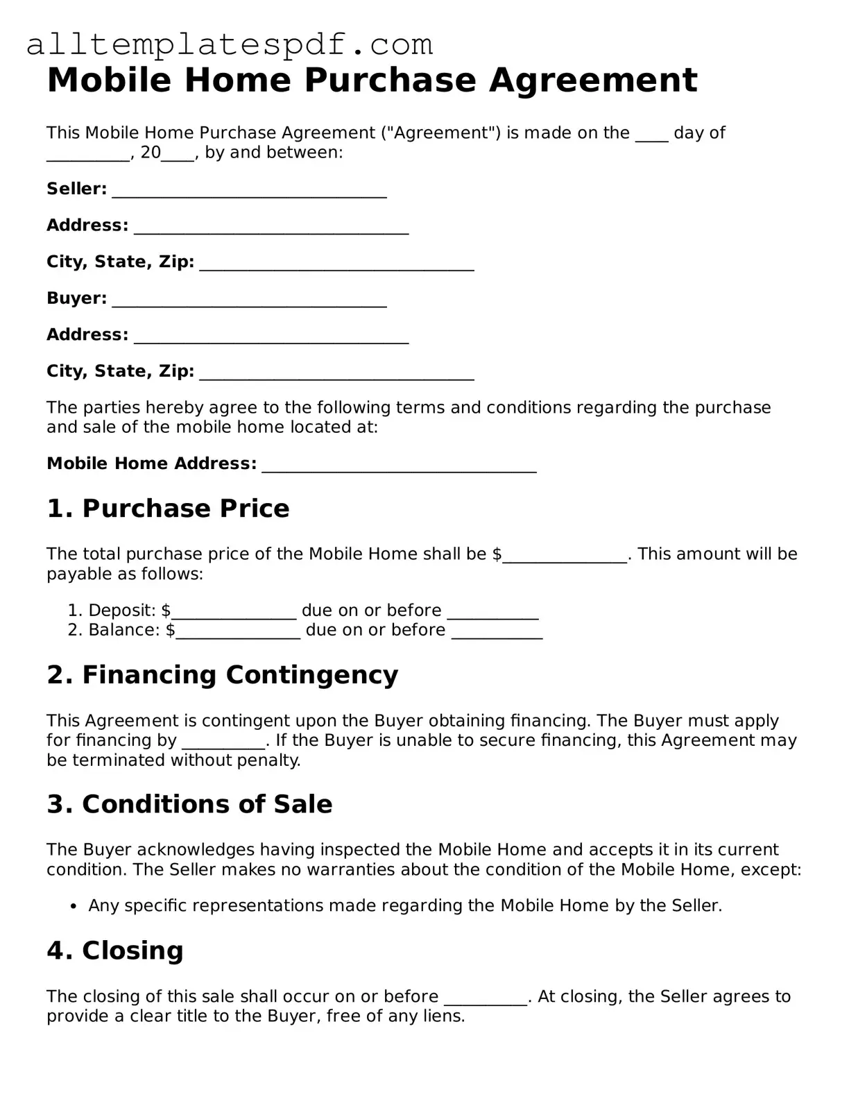 Attorney-Approved Mobile Home Purchase Agreement Template