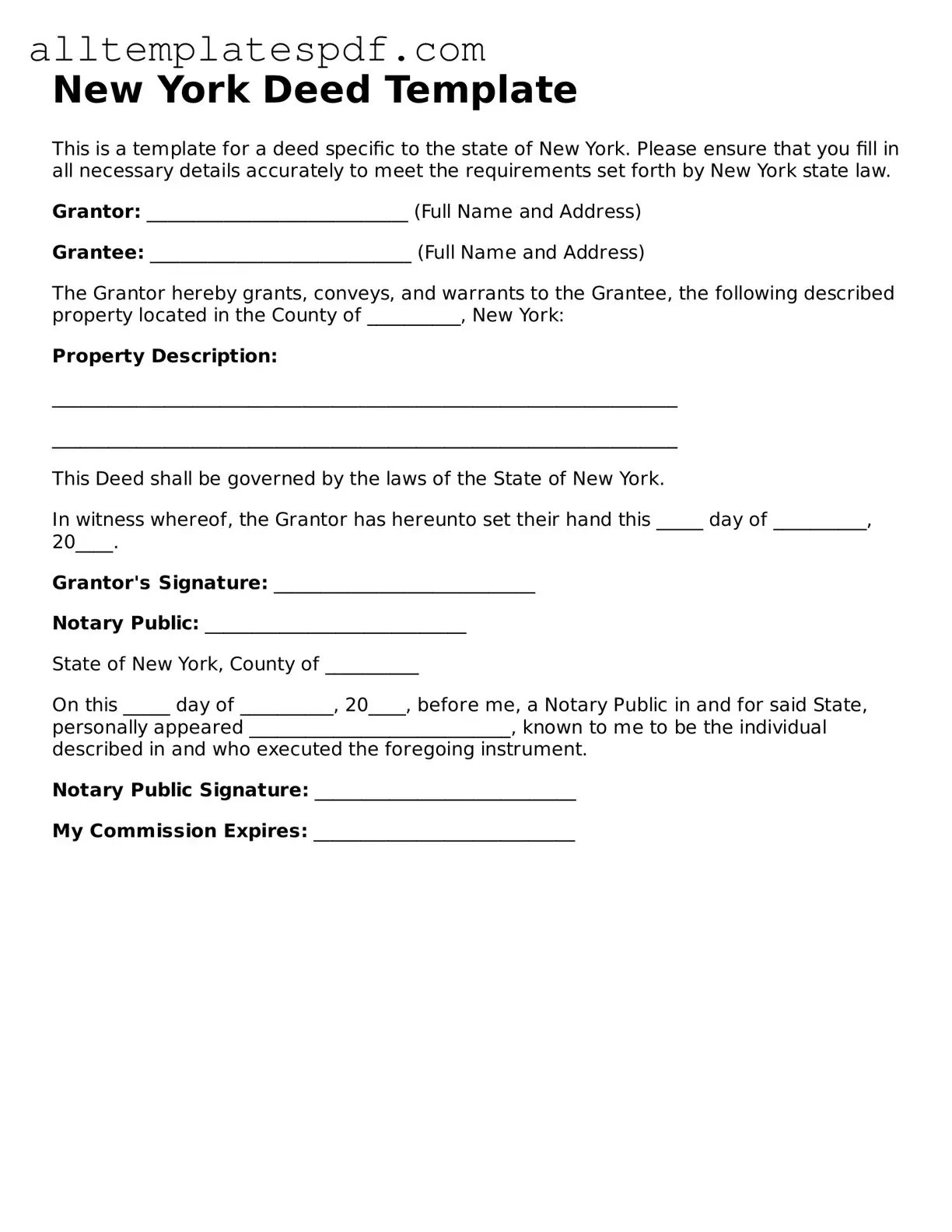 Blank Deed Template for the State of New York