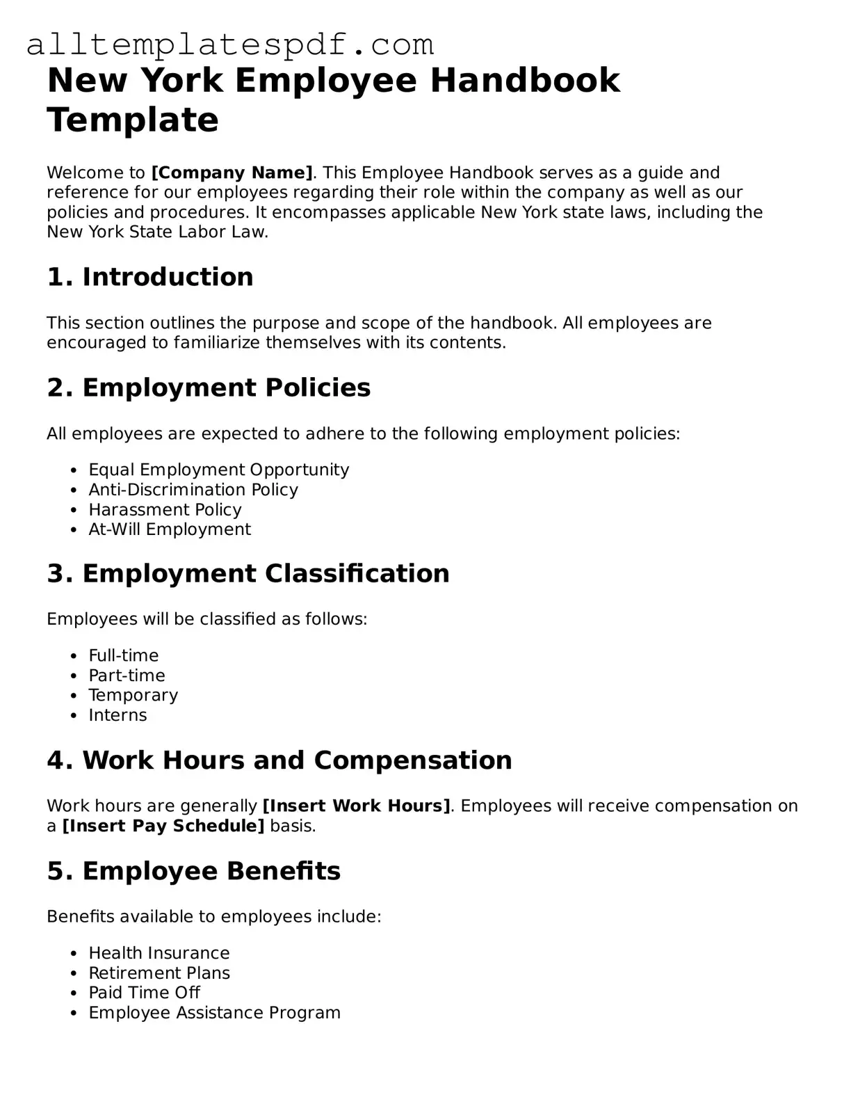 Blank Employee Handbook Template for the State of New York