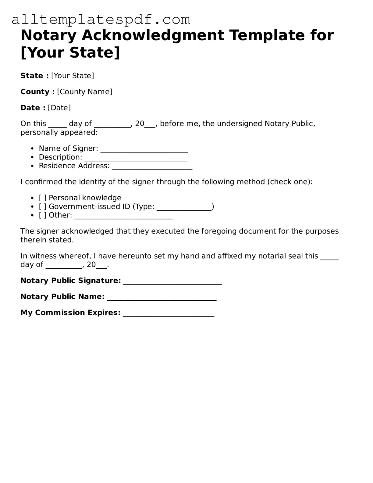 Attorney-Approved Notary Acknowledgement Template