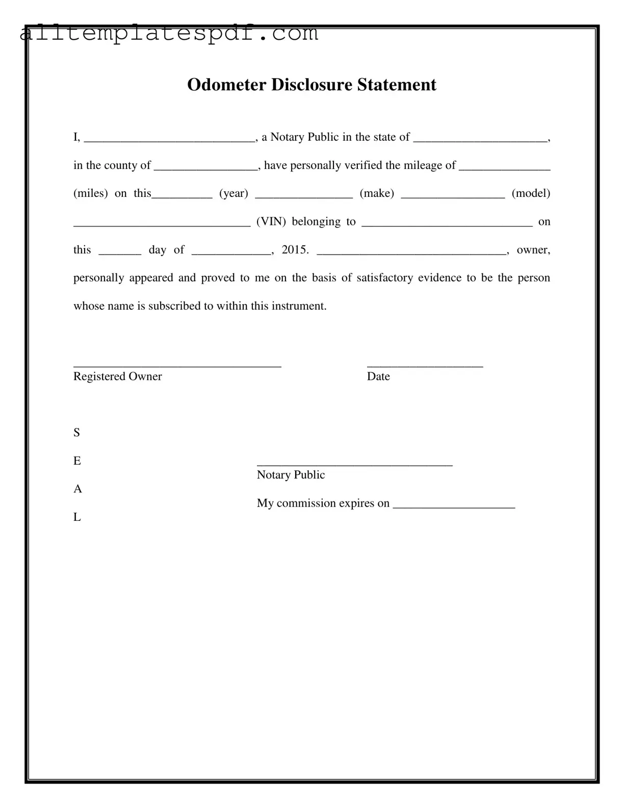 Fill Out a Valid Notarized Odometer Statement Form