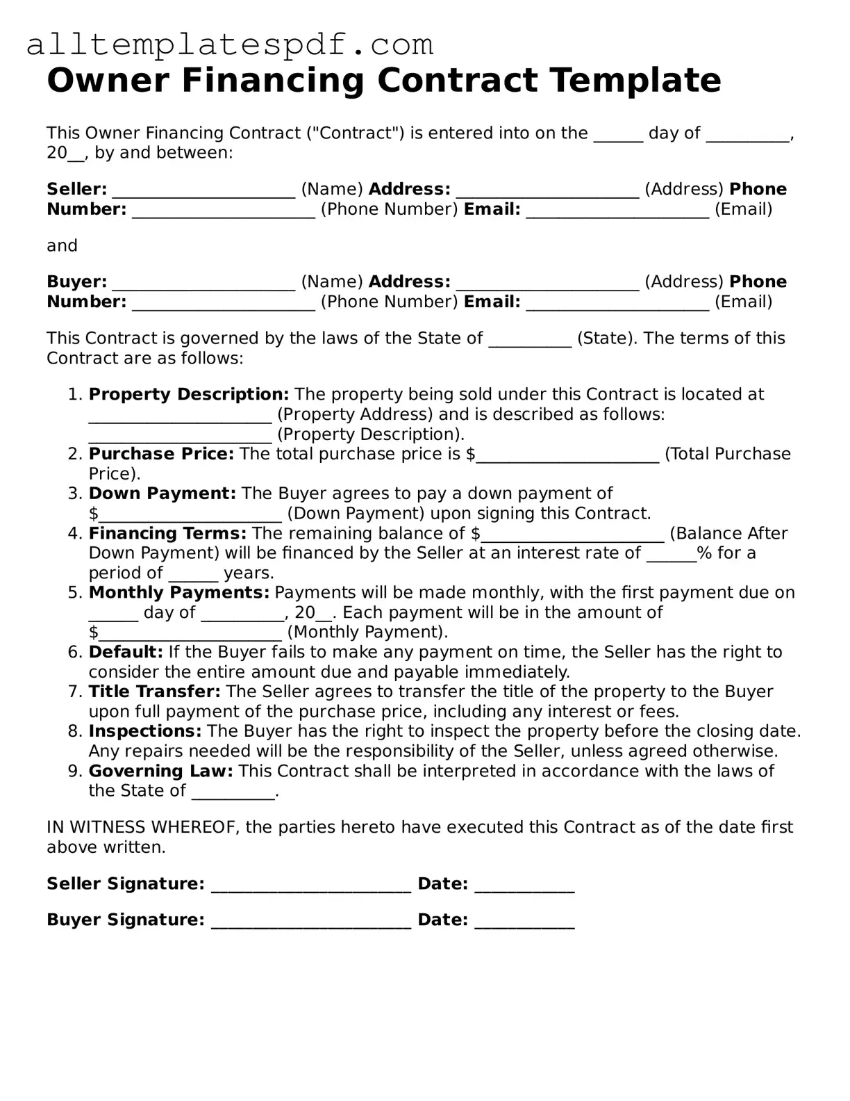 Attorney-Approved Owner Financing Contract Template