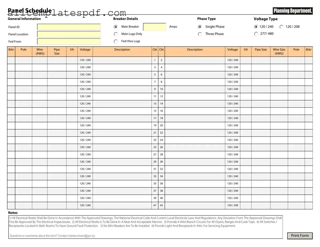 Fill Out a Valid Electrical Panel Schedule Form
