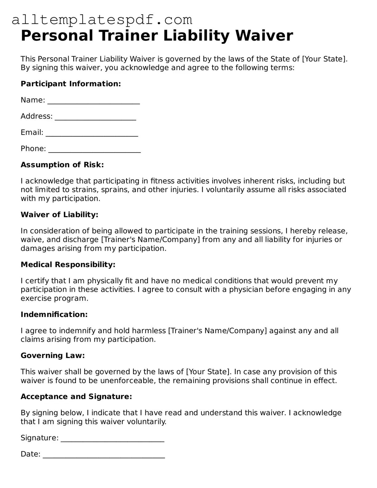 Attorney-Approved Personal Trainer Liability Waiver Template