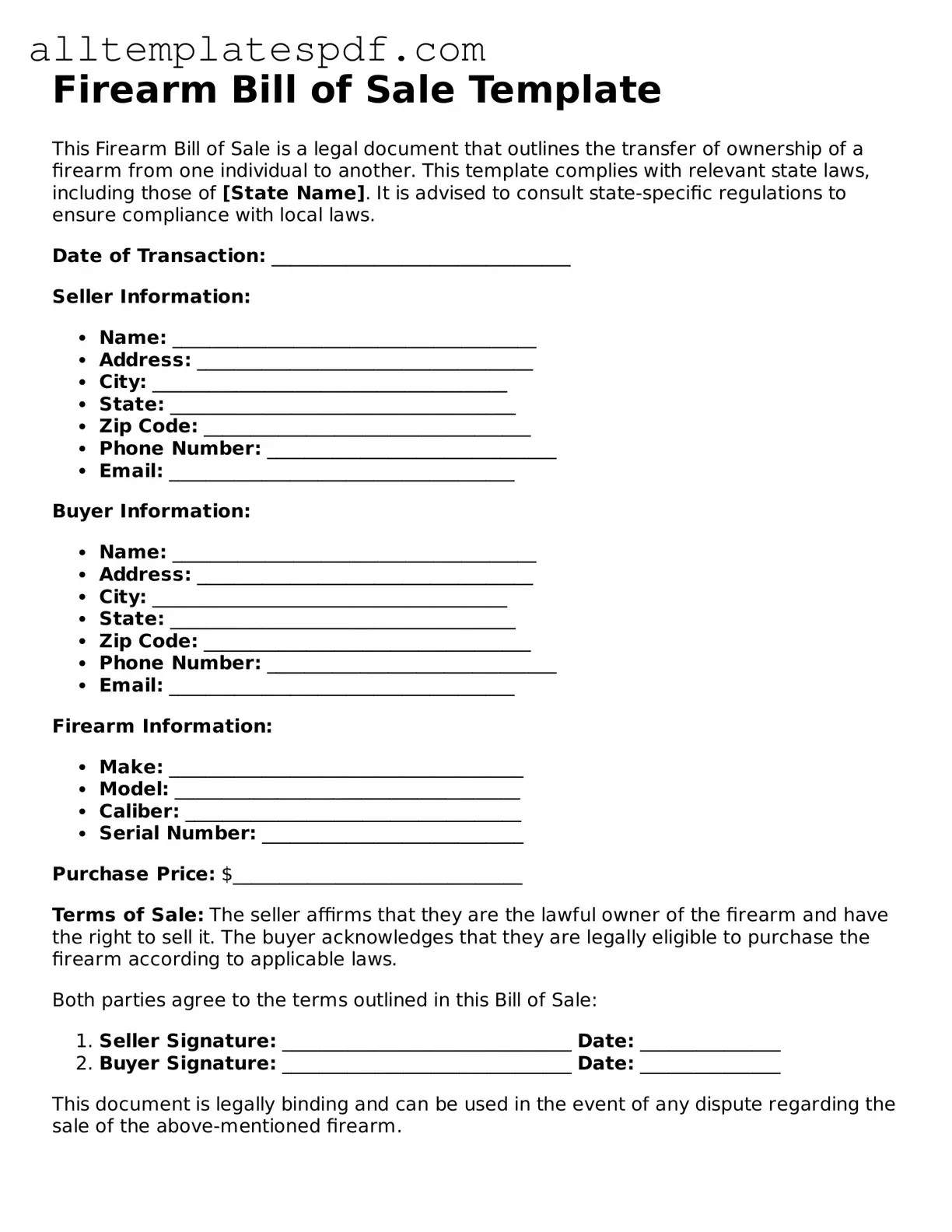 Attorney-Approved Firearm Bill of Sale Template