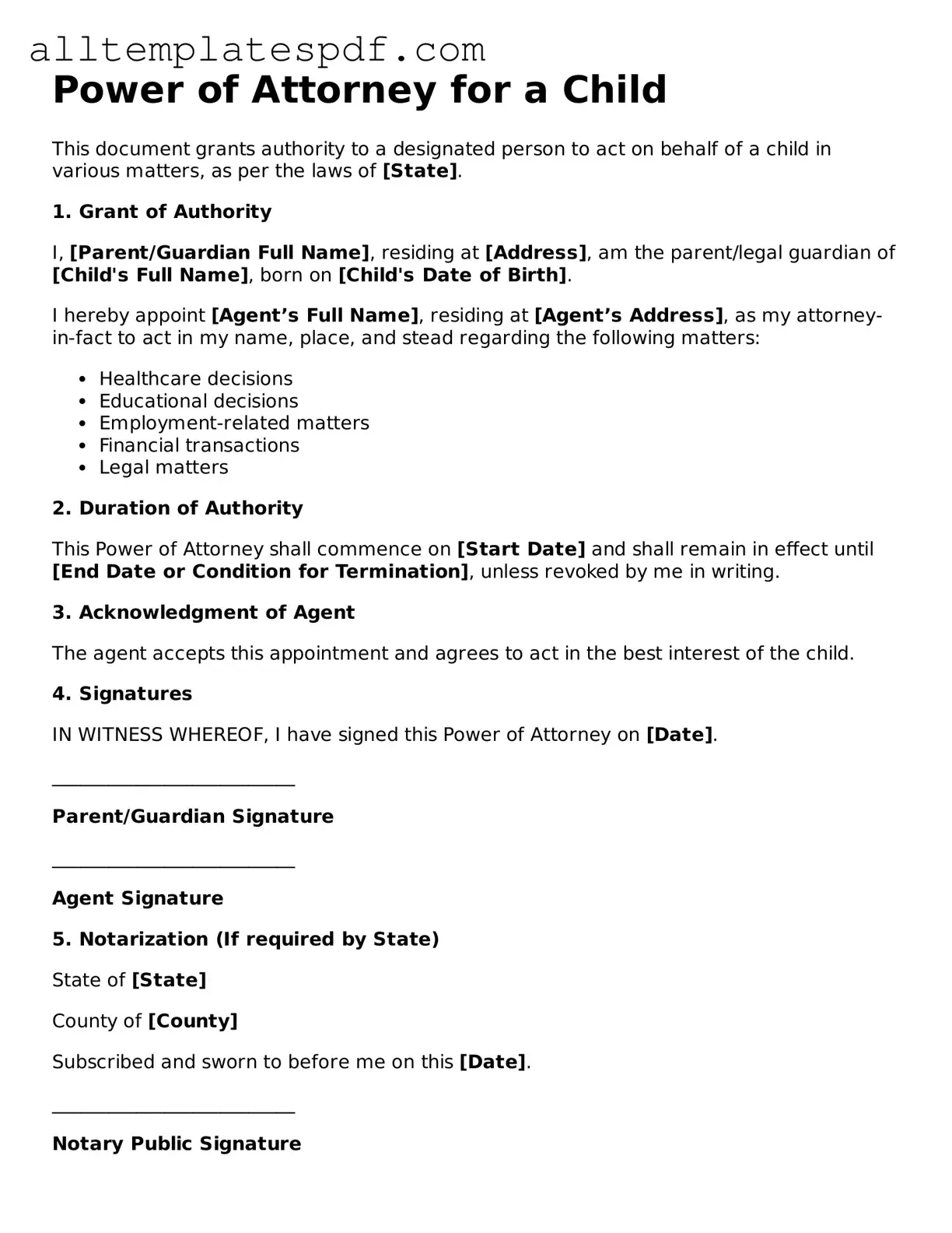 Attorney-Approved Power of Attorney for a Child Template