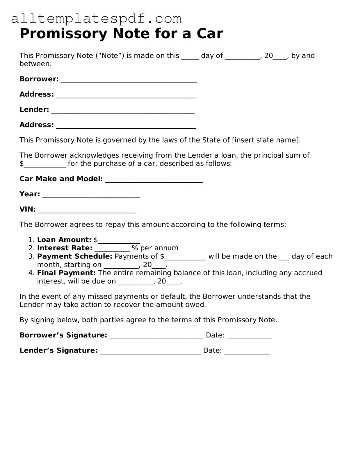 Attorney-Approved Promissory Note for a Car Template