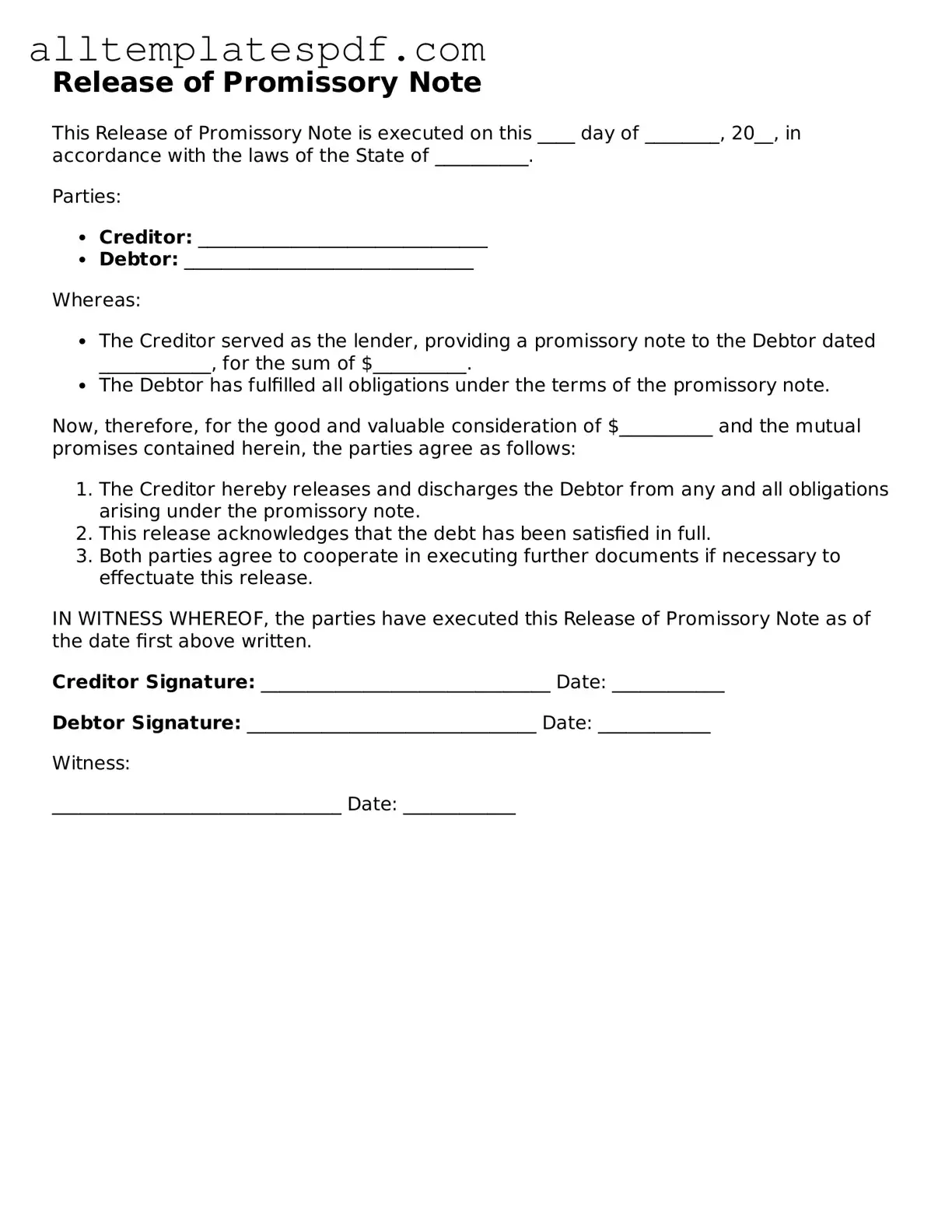 Attorney-Approved Release of Promissory Note Template