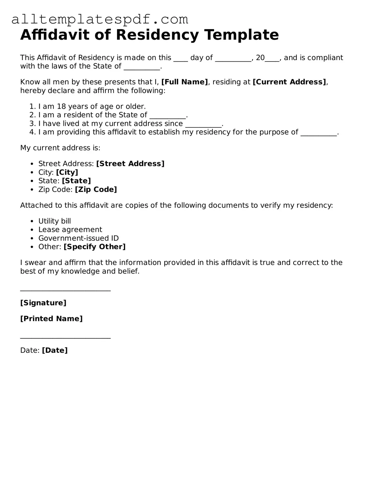 Attorney-Approved Affidavit of Residency Template