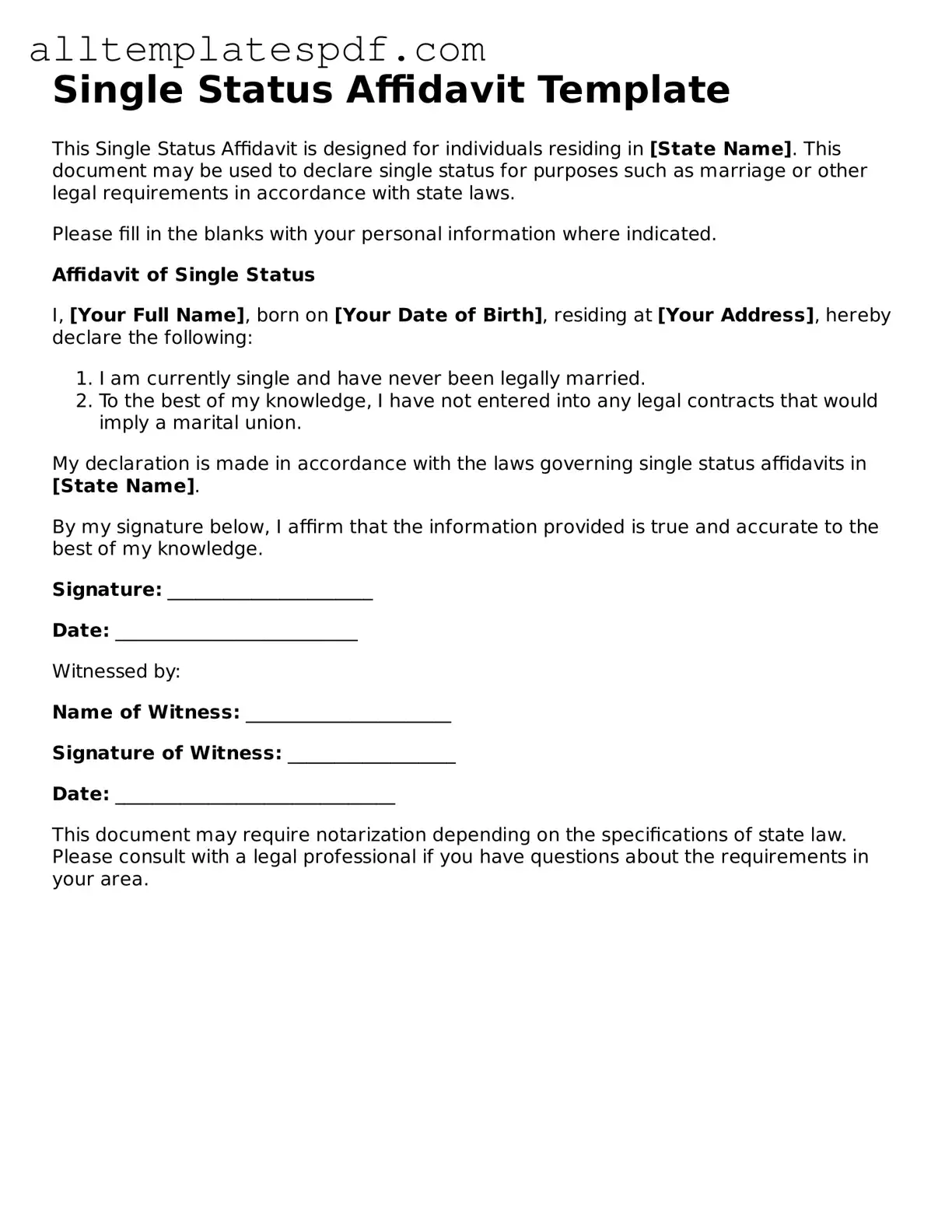 Attorney-Approved Single Status Affidavit Template