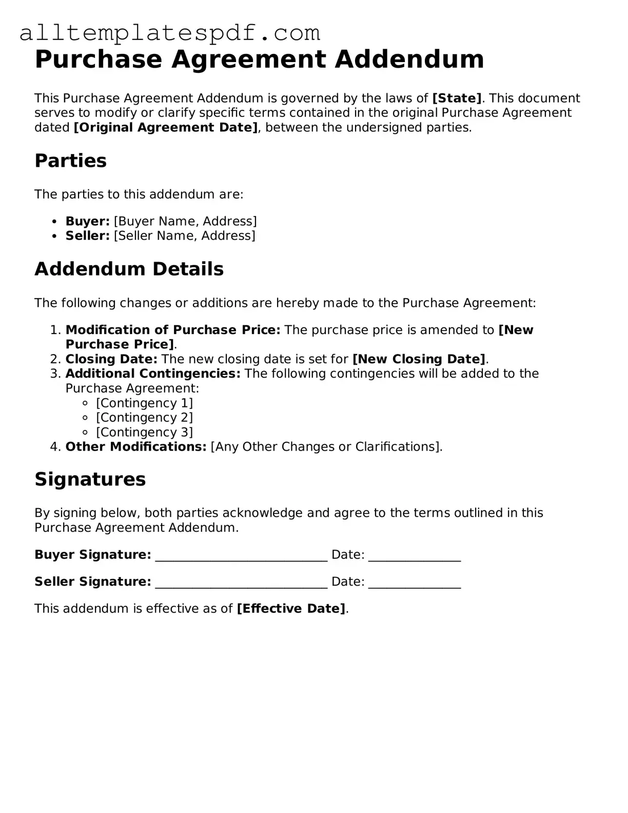 Attorney-Approved Purchase Agreement Addendum Template