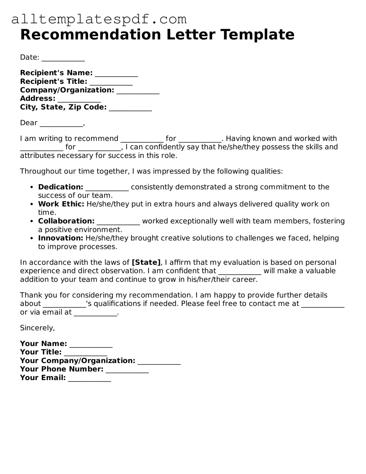 Attorney-Approved Recommendation Letter Template