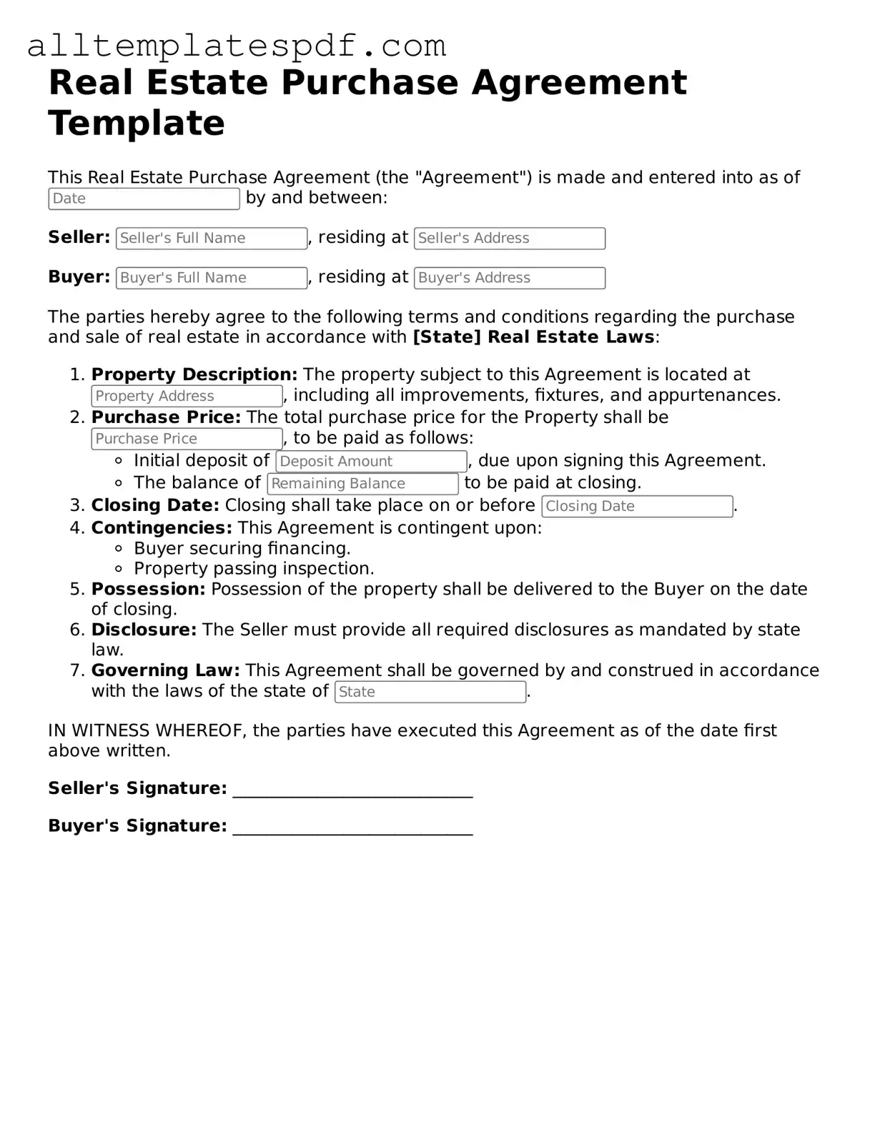 Attorney-Approved Real Estate Purchase Agreement Template