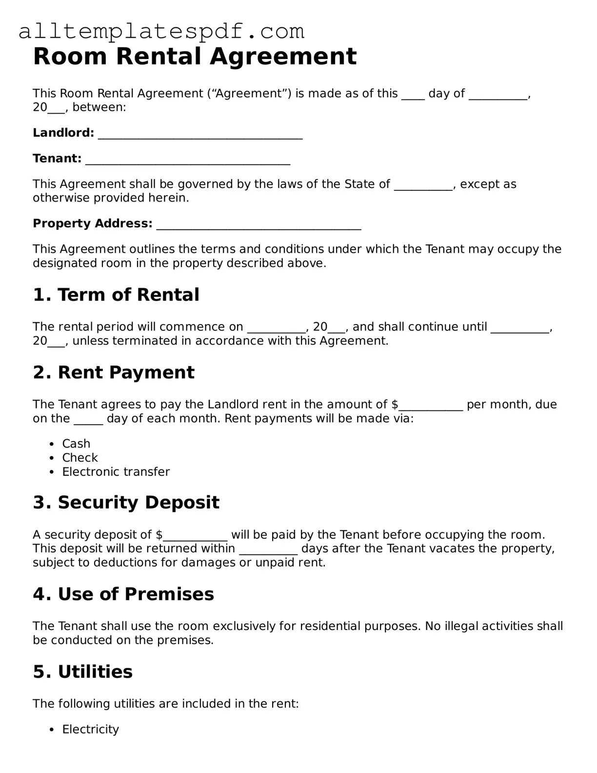 Attorney-Approved Room Rental Agreement Template