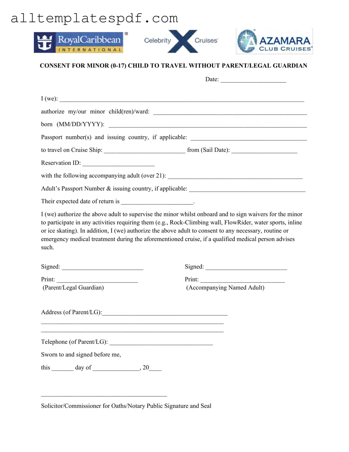 Fill Out a Valid Royal Caribbean Parental Consent Form