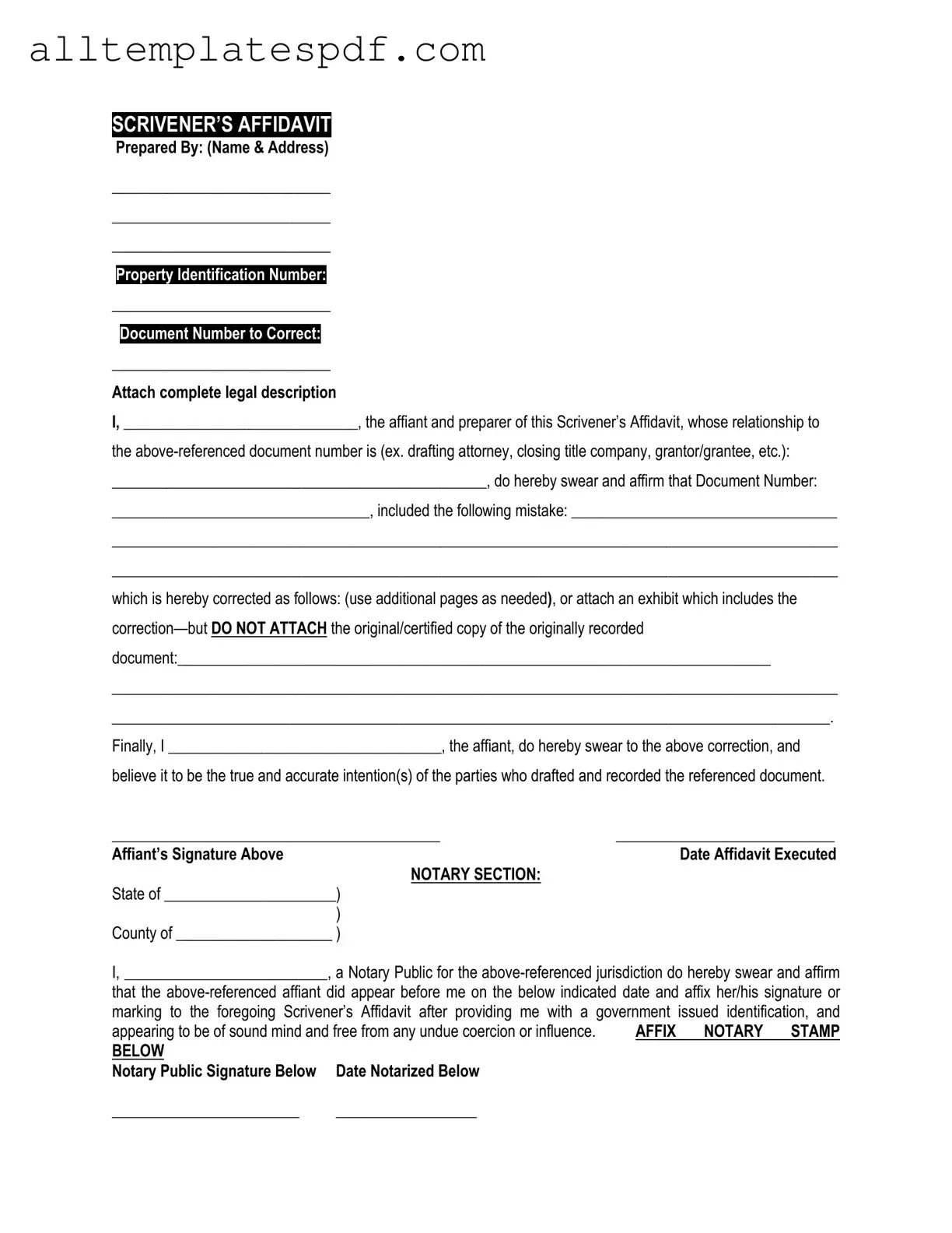 Fill Out a Valid Scrivener's Affidavit Form