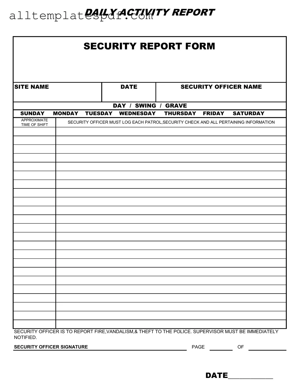 Fill Out a Valid Security Guard Daily Report Sample Form