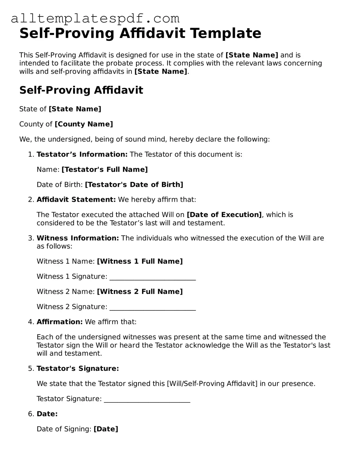 Attorney-Approved Self-Proving Affidavit Template