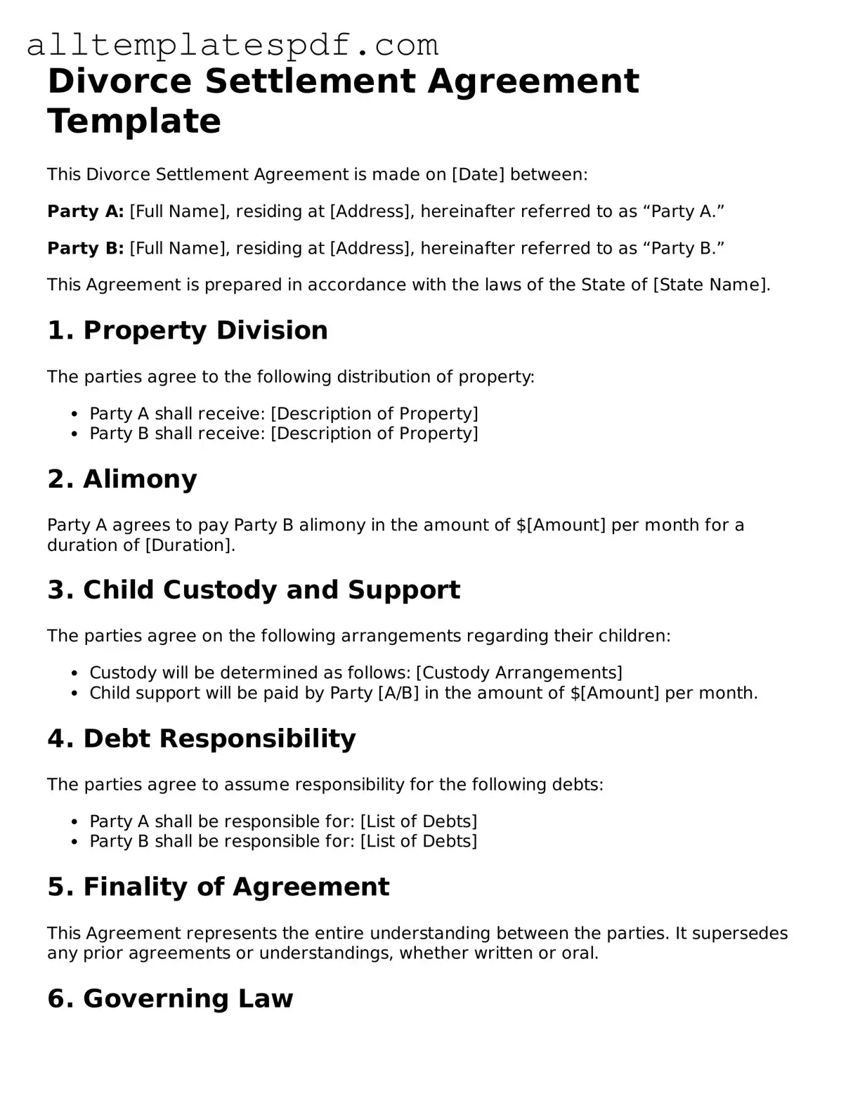 Attorney-Approved Divorce Settlement Agreement Template