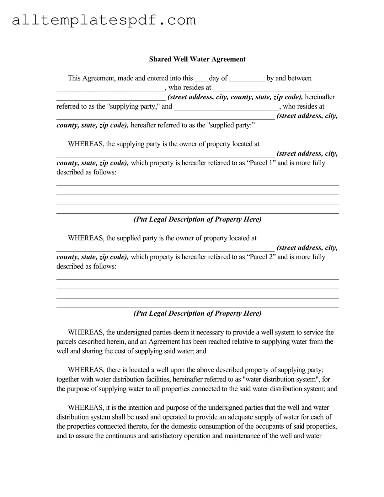 Fill Out a Valid Shared Well Agreement Form