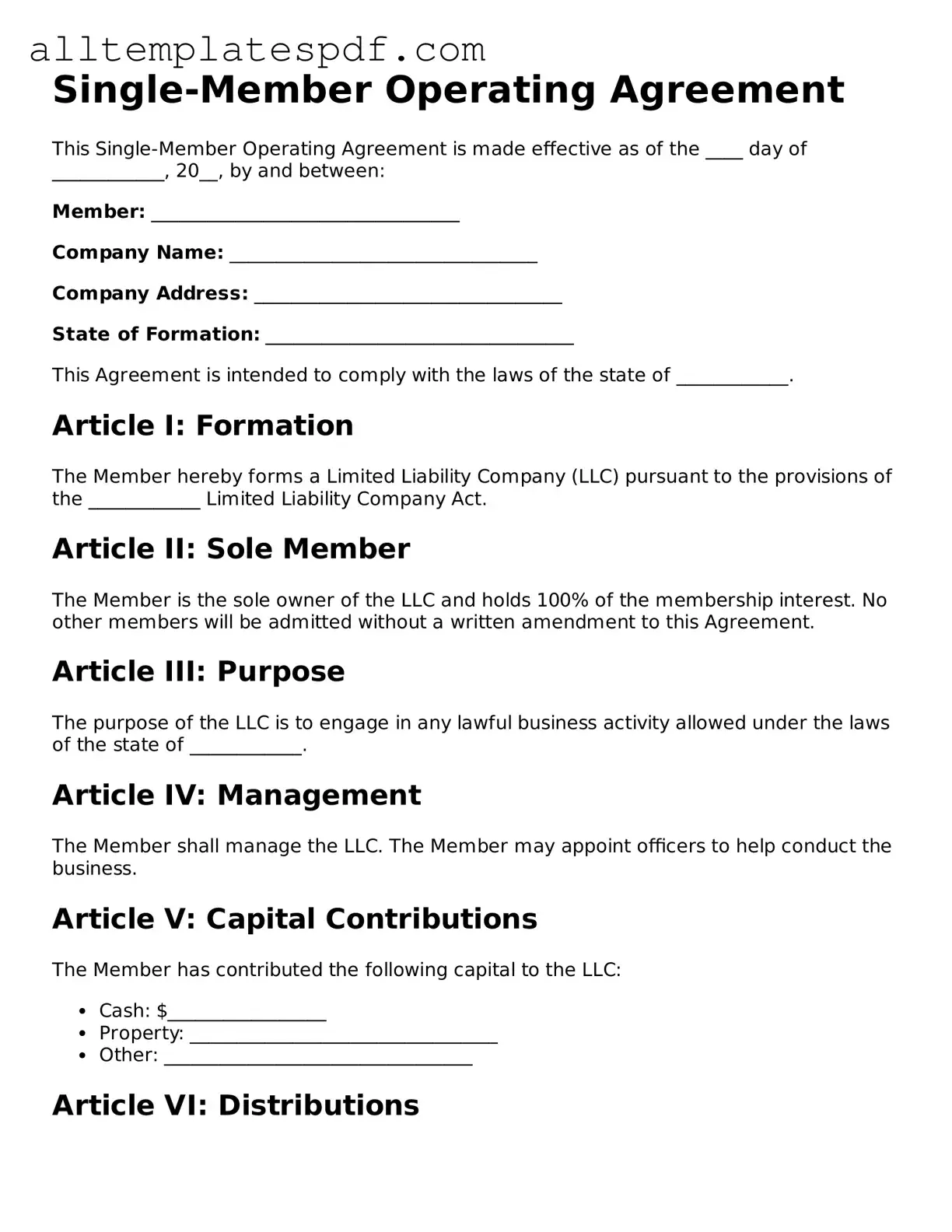 Attorney-Approved Single-Member Operating Agreement Template