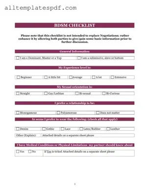 Fill Out a Valid Bdsm Checklist Form