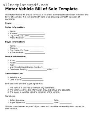 Attorney-Approved Motor Vehicle Bill of Sale Template