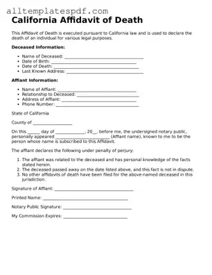 Blank Affidavit of Death Template for the State of California