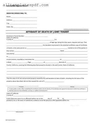 Fill Out a Valid California Death of a Joint Tenant Affidavit Form