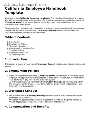 Blank Employee Handbook Template for the State of California