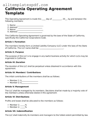 Blank Operating Agreement Template for the State of California
