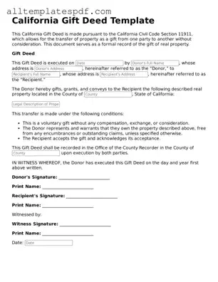 Blank Gift Deed Template for the State of California