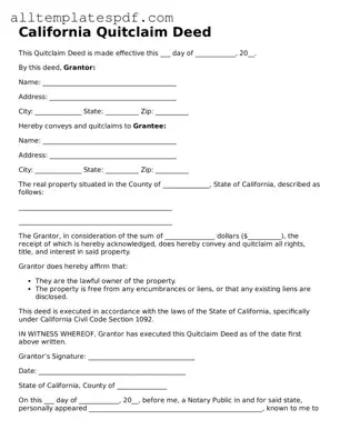 Blank Quitclaim Deed Template for the State of California