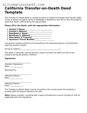 Blank Transfer-on-Death Deed Template for the State of California