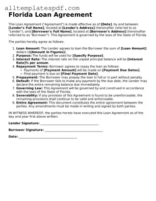 Blank Loan Agreement Template for the State of Florida