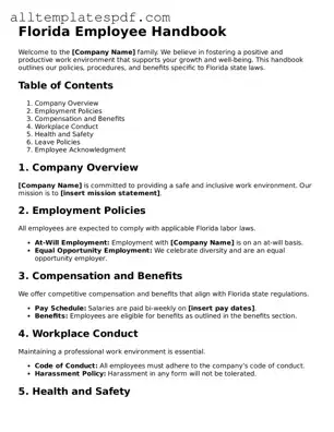 Blank Employee Handbook Template for the State of Florida