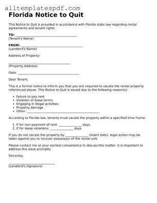 Blank Notice to Quit Template for the State of Florida