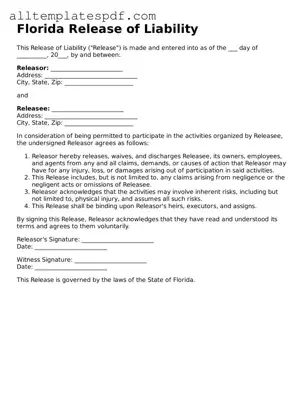 Blank Release of Liability Template for the State of Florida