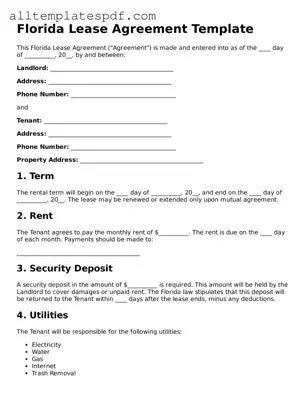 Blank Lease Agreement Template for the State of Florida