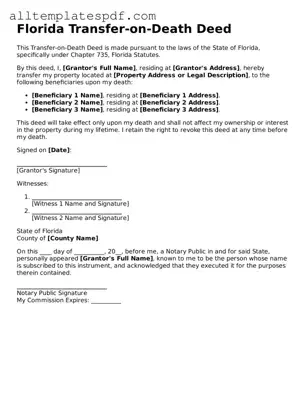 Blank Transfer-on-Death Deed Template for the State of Florida