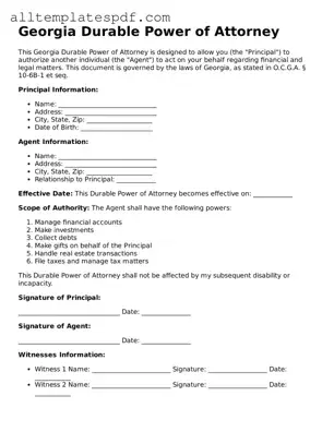 Blank Durable Power of Attorney Template for the State of Georgia