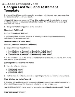 Blank Last Will and Testament Template for the State of Georgia