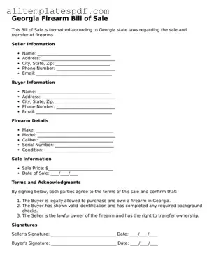 Blank Firearm Bill of Sale Template for the State of Georgia