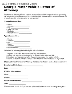 Blank Motor Vehicle Power of Attorney Template for the State of Georgia