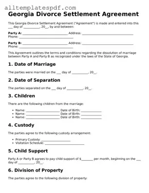 Blank Divorce Settlement Agreement Template for the State of Georgia