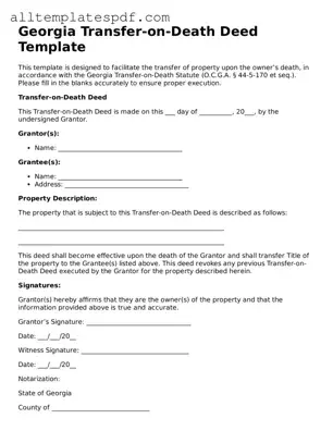 Blank Transfer-on-Death Deed Template for the State of Georgia